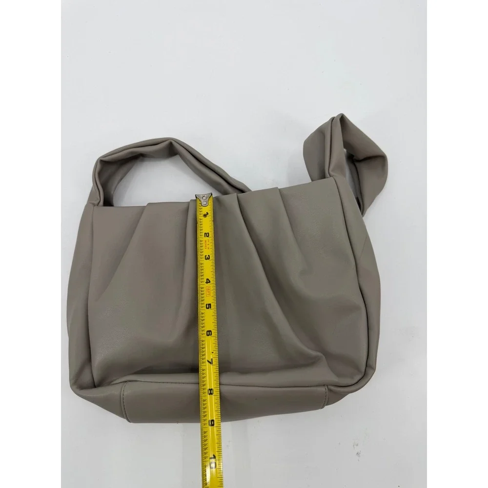 Banana Republic Taupe Gray Pleated Knotted Strap Faux Leather Shoulder Bag OS